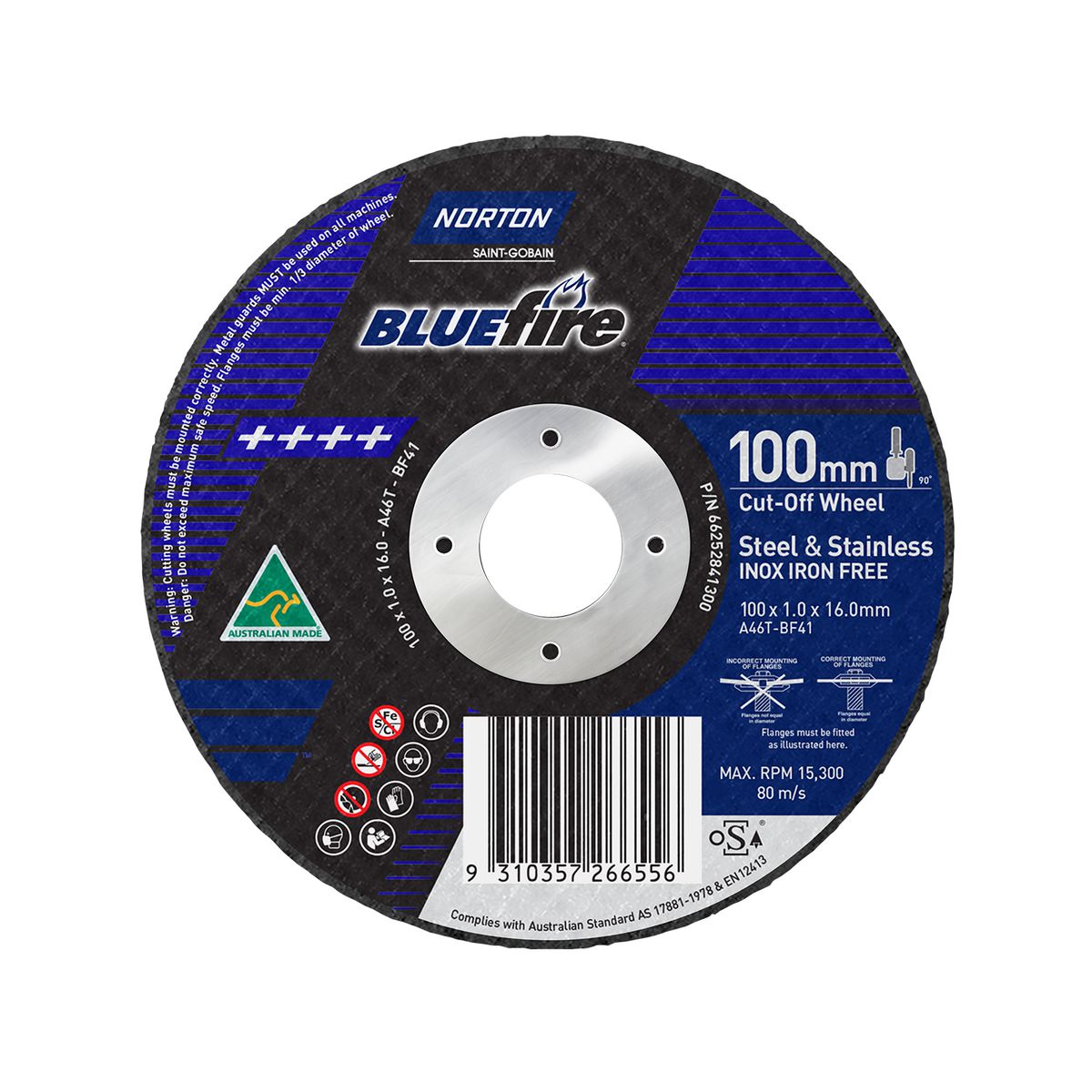 Norton Cut-Off Wheel, Bluefire 100X1.0X16.0 A46T 66252841300