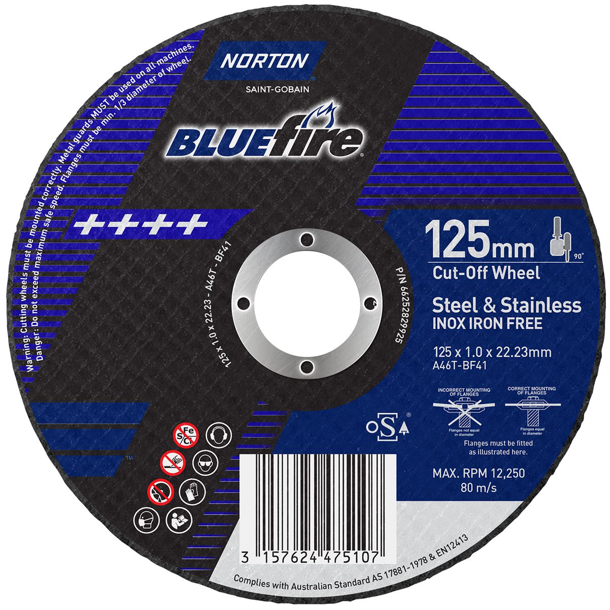 Norton Cut-Off Wheel, Bluefire 125X1.0X22.23 A46Z 66252829925
