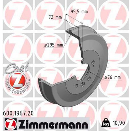 Zimmermann OE Coat Z Brake Drum Single 335mm Rear 600.1967.20