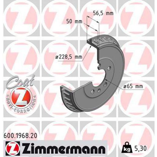 Zimmermann OE Coat Z Brake Drum Single 278mm Rear 600.1968.20