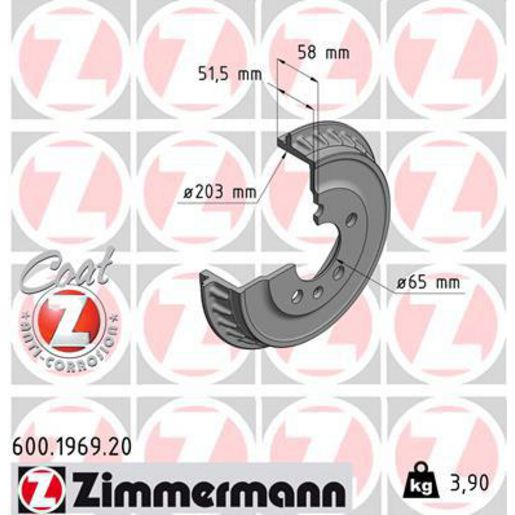 Zimmermann OE Coat Z Brake Drum Single 250mm Rear 600.1969.20
