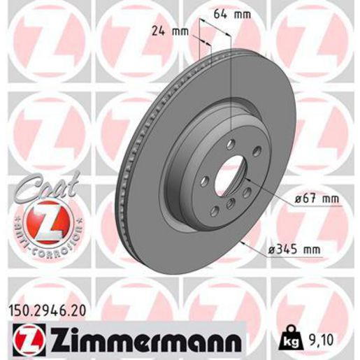 Zimmermann OE Coat Z Brake Rotor Single 345mm Rear 150.2946.20