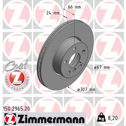 Zimmermann OE Coat Z Brake Rotor Single 307mm Front 150.2965.20
