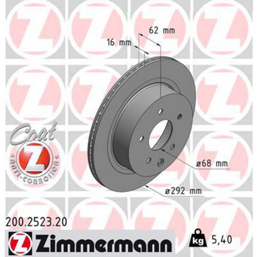 Zimmermann OE Coat Z Brake Rotor Single 292mm Rear 200.2523.20