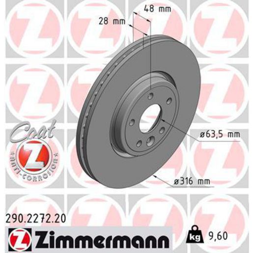 Zimmermann OE Coat Z Brake Rotor Single 316mm Front 290.2272.20