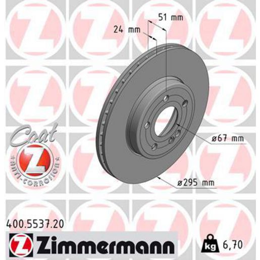 Zimmermann OE Coat Z Brake Rotor Single 295mm Front 400.5537.20