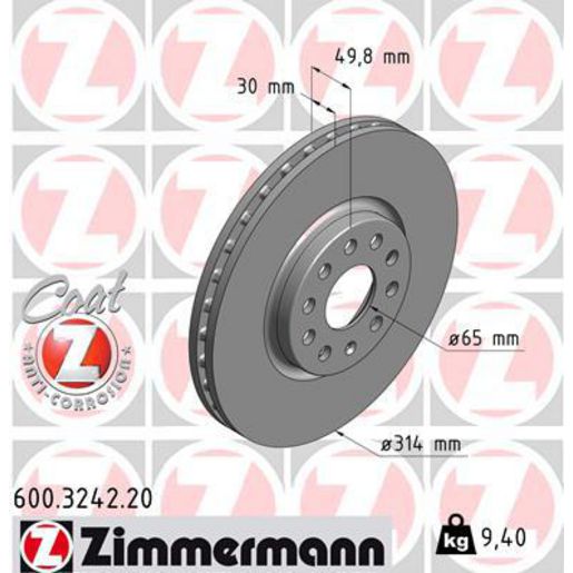 Zimmermann OE Coat Z Brake Rotor Single 314mm Front 600.3242.20