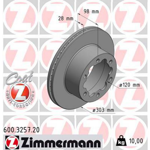 Zimmermann OE Coat Z Brake Rotor Single 303mm Rear 600.3257.20