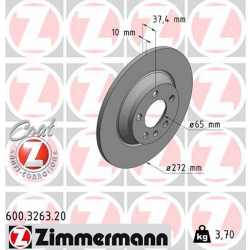 Zimmermann OE Coat Z Brake Rotor Single 276mm Rear 600.3263.20