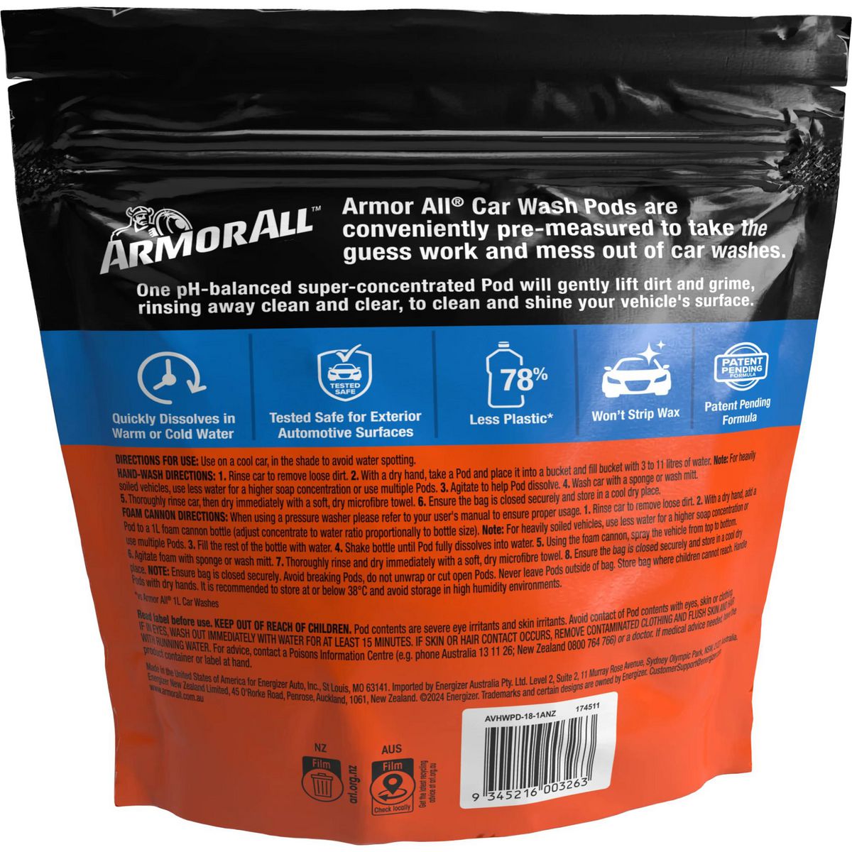 Armor All Car Wash Pods Pch Srt 5/18Ct Anz AVHWPD-18CT-1ANZ