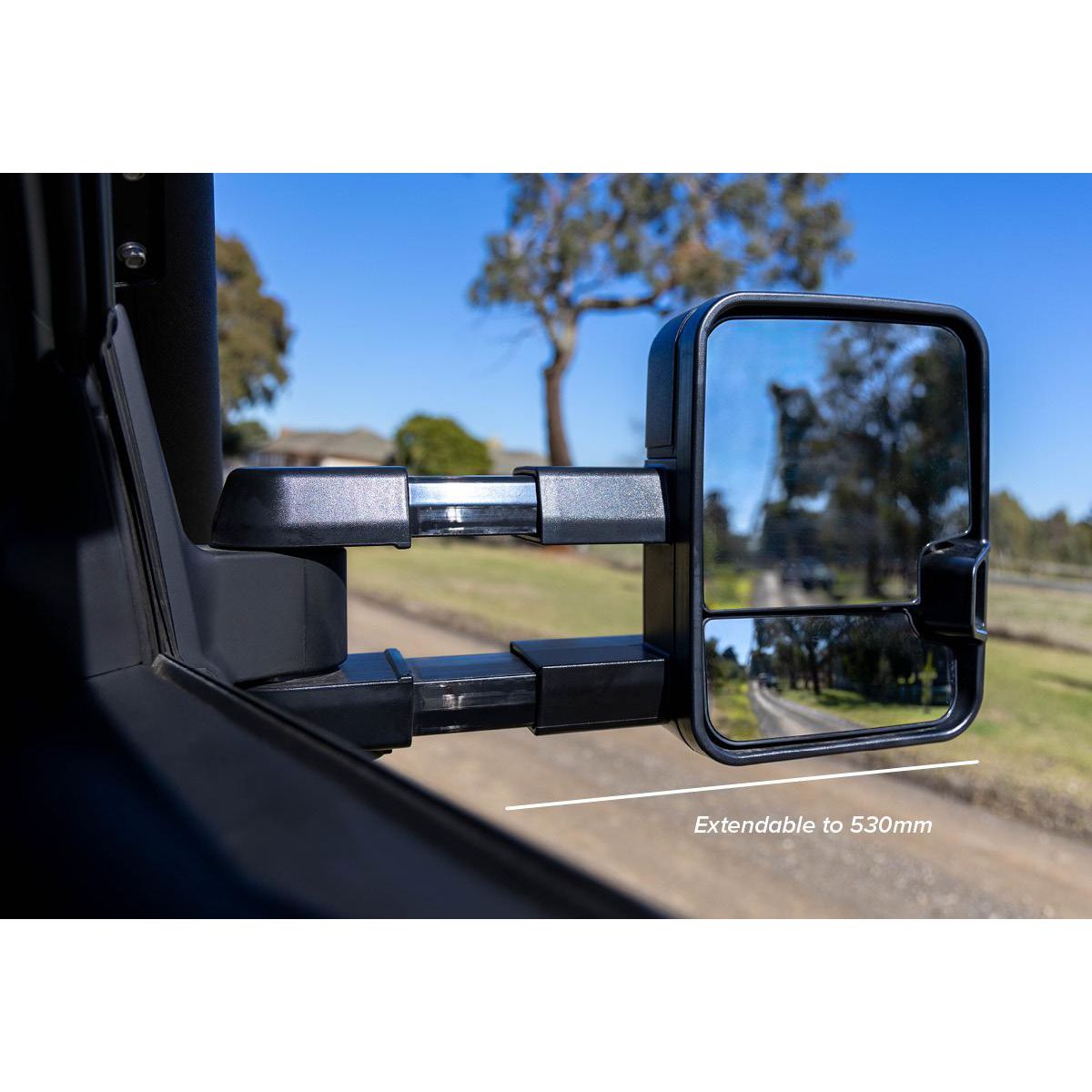 Drivetech 4X4 Electric Towing Mirrors With Antenna Aerial - Black, Pair DT-TMV002