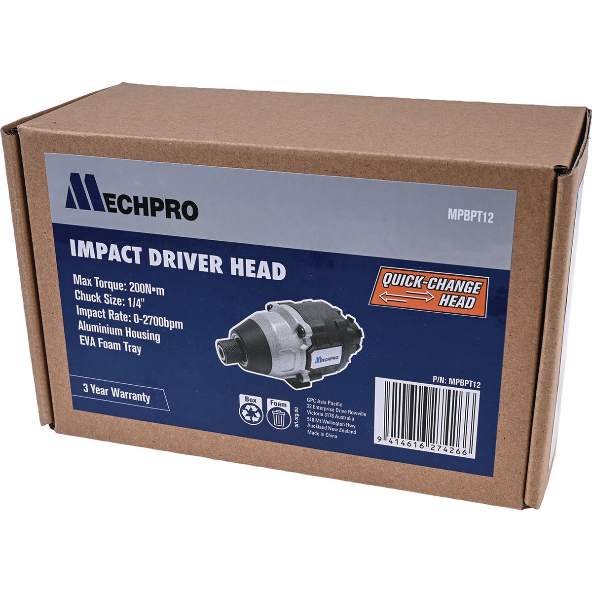 Mechpro 18V Impact Driver Quick-Change Head Attachment MPBPT12