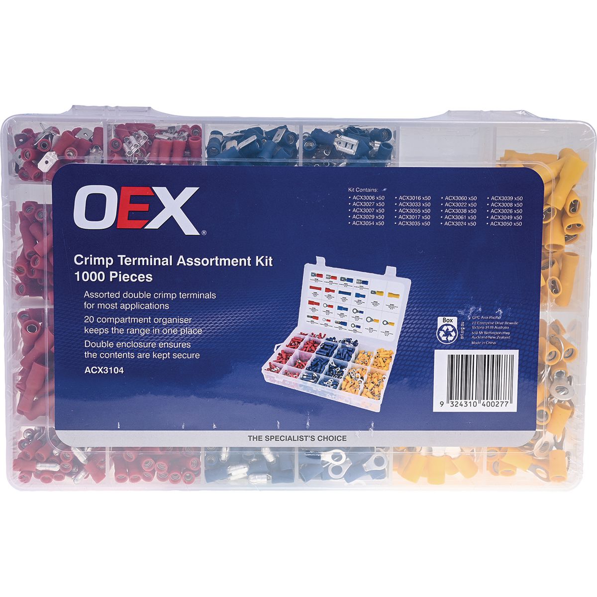 OEX Crimp Terminal Assortment Kit 1000 Pieces ACX3104