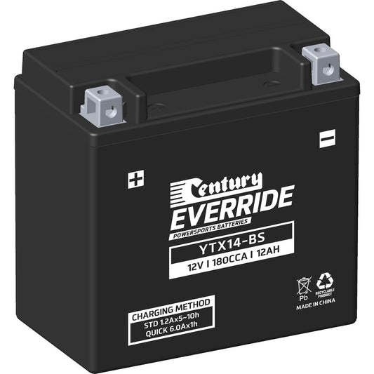 Century Batteries Everride Motorcycle Battery Ytx14-Bs YTX14-BS
