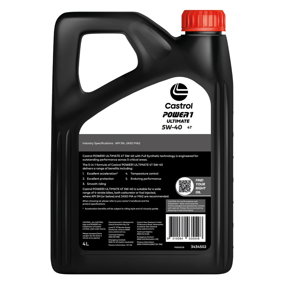 Castrol POWER1 Ultimate 4T 5W-40 Engine Oil 4L 3434502
