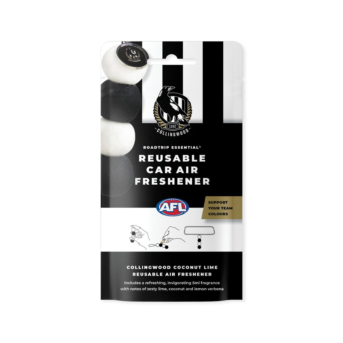 Smellyballs Collingwood Magpies Reusable Car Air Freshener Set AFL445AD