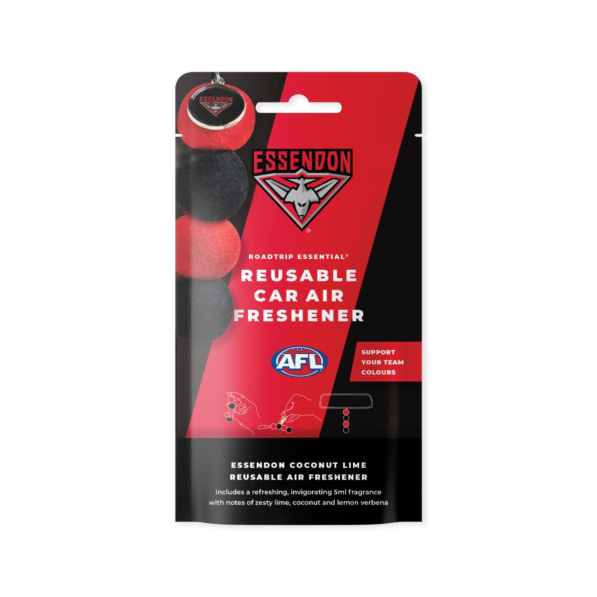 Smellyballs Essendon Bombers Reusable Car Air Freshener Set AFL445AE