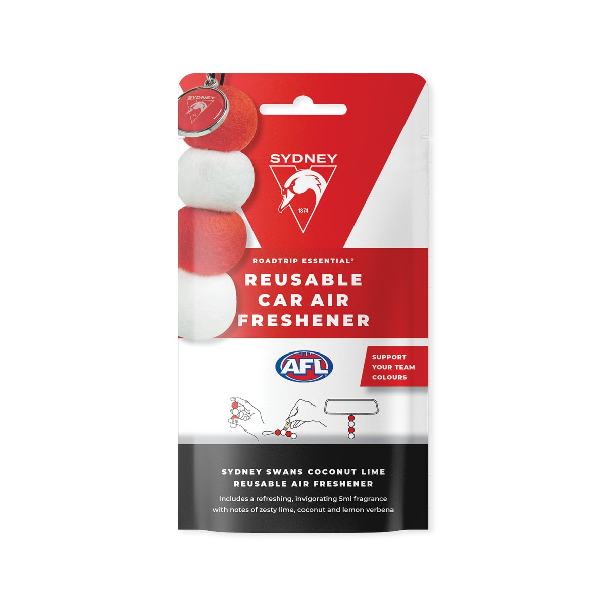 Smellyballs Sydney Swans Reusable Car Air Freshener Set AFL445AN