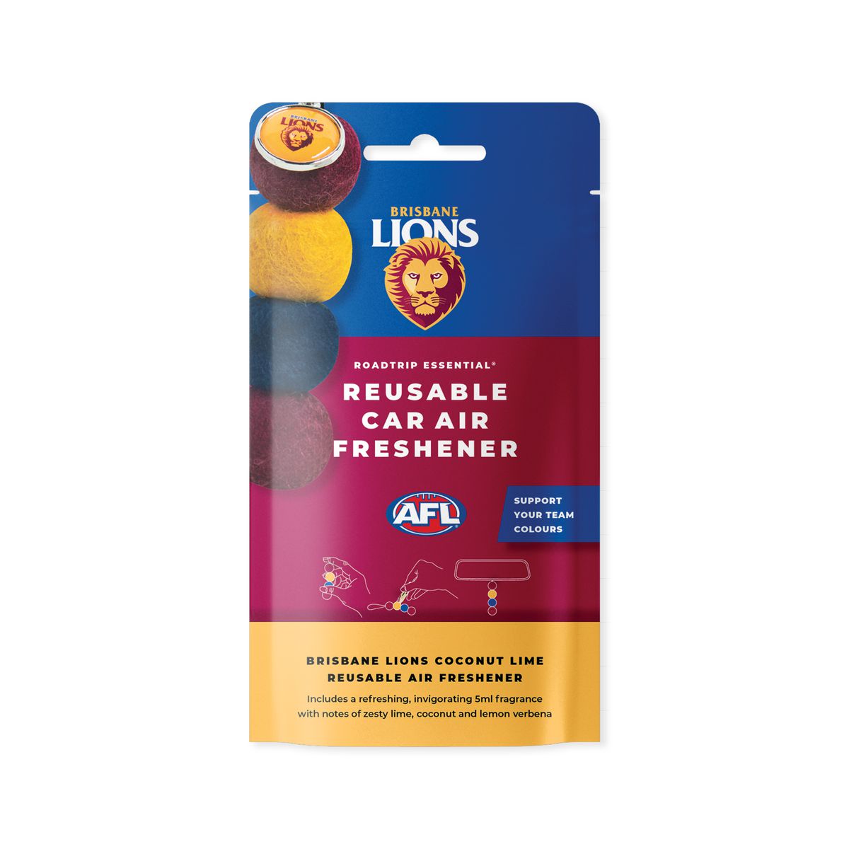 Smellyballs Brisbane Lions Reusable Car Air Freshener Set AFL445AB