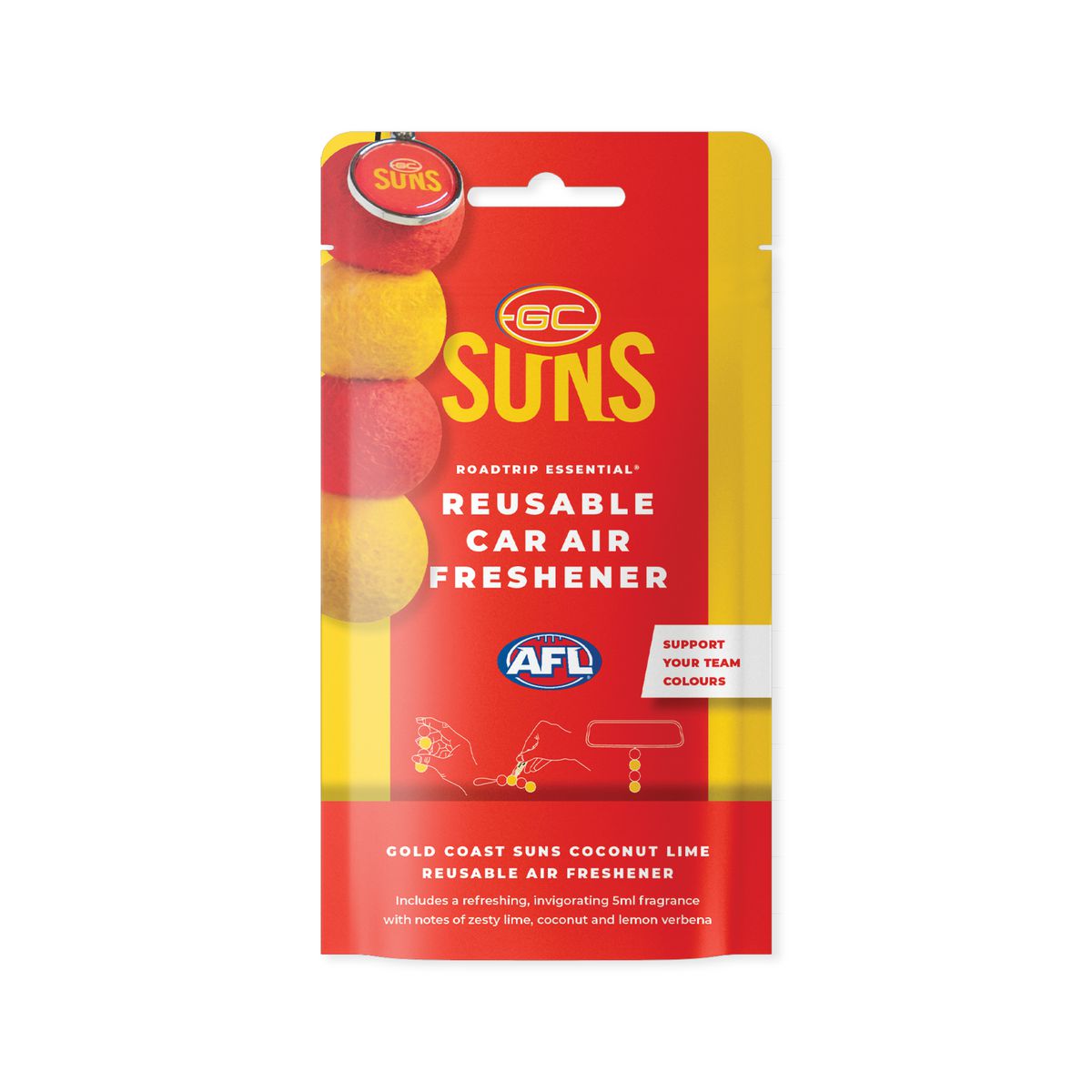Smellyballs Gold Coast Suns Reusable Car Air Freshener Set AFL445AQ