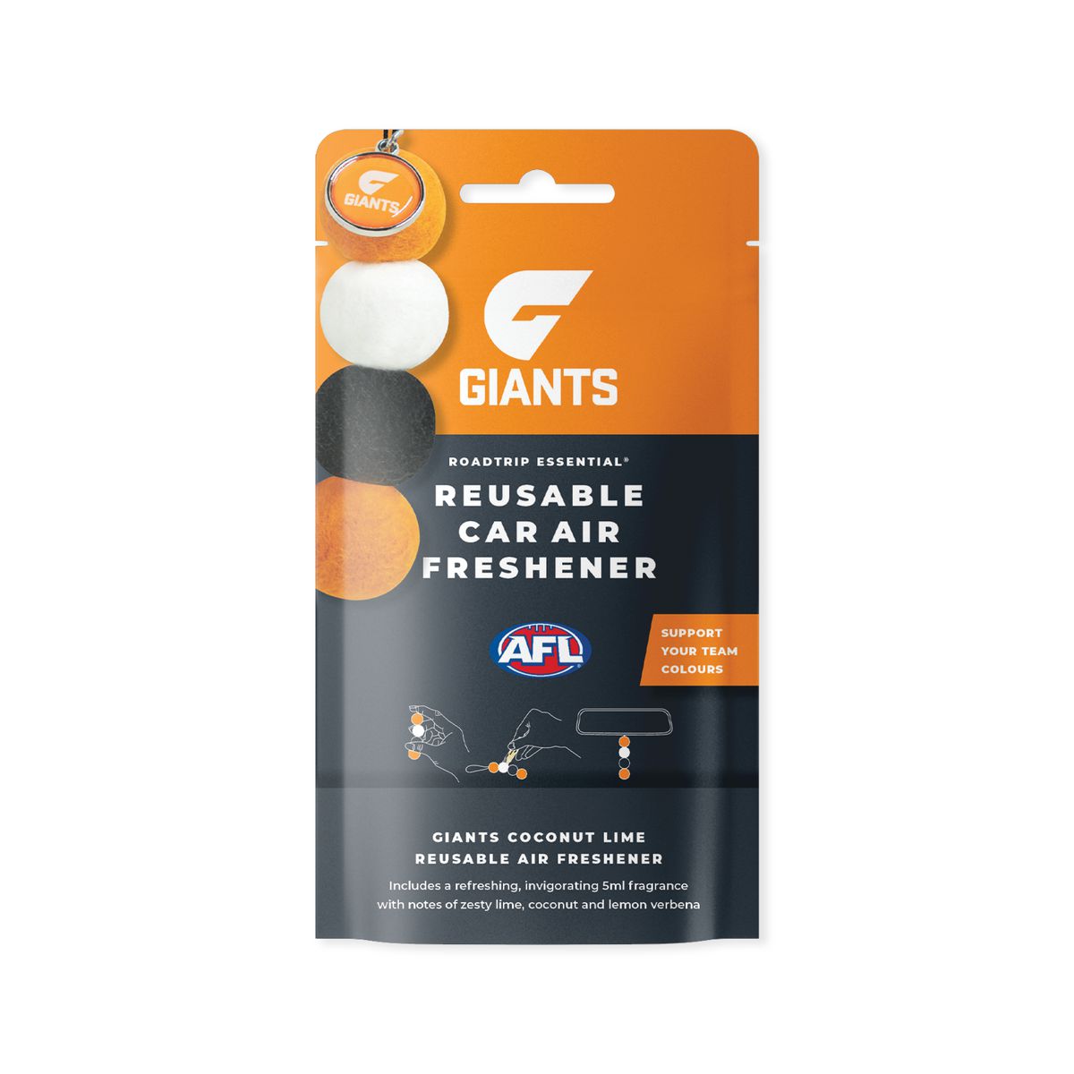 Smellyballs Gws Giants Reusable Car Air Freshener Set AFL445AR
