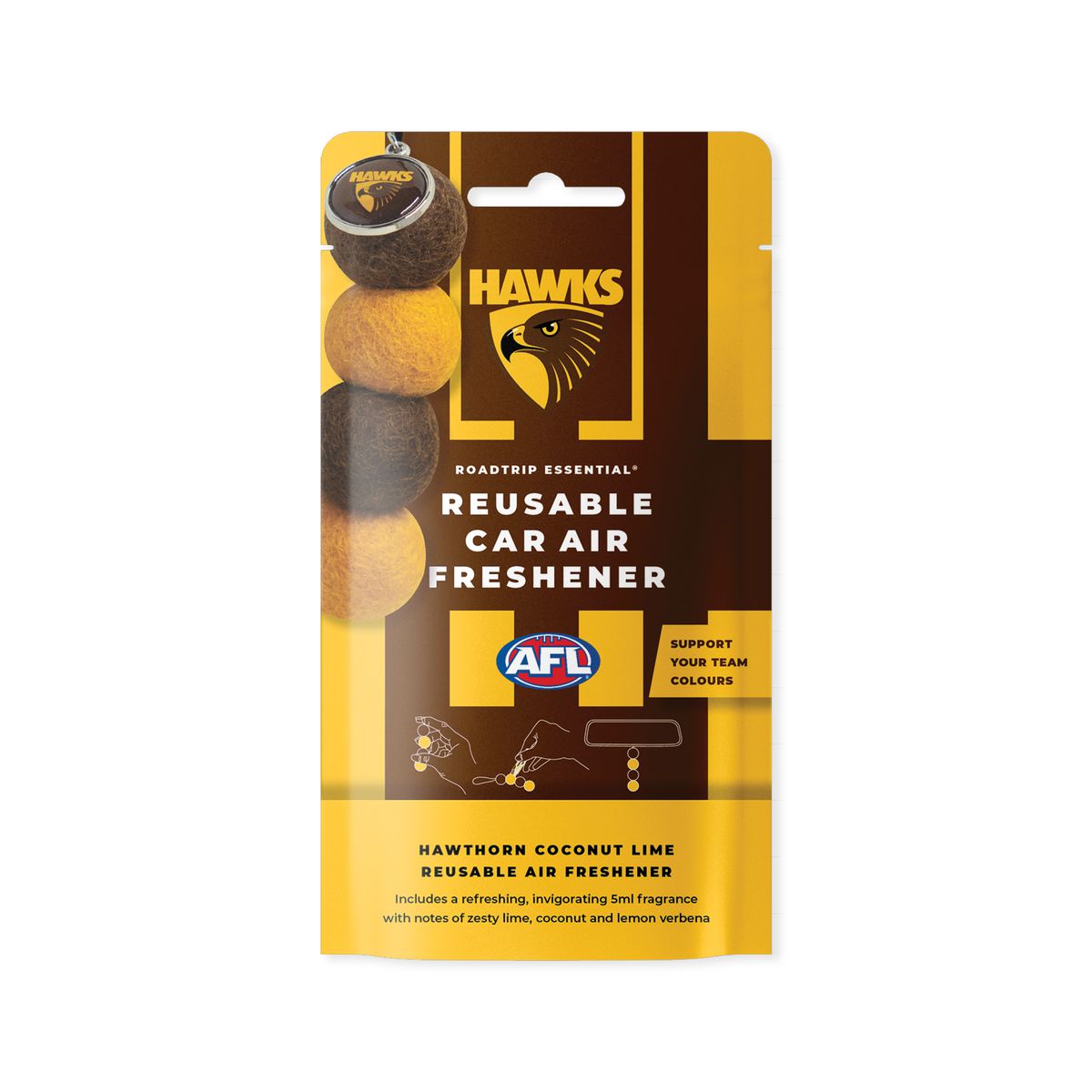 Smellyballs Hawthorn Hawks Reusable Car Air Freshener Set AFL445AH