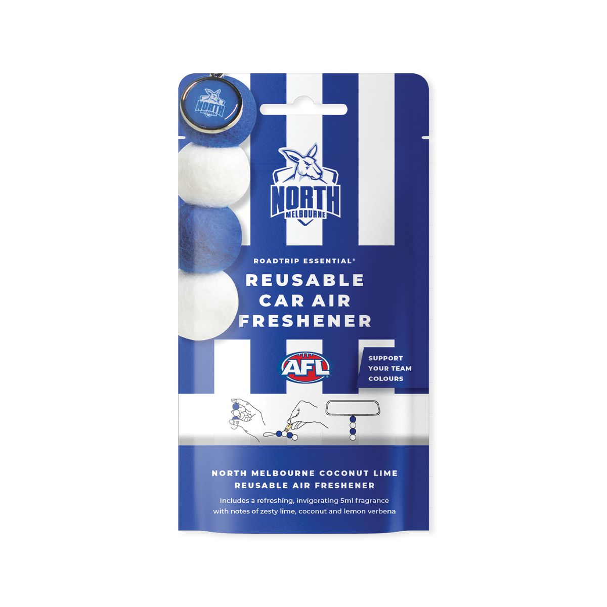 Smellyballs North Melbourne Kangaroo Reusable Car Air Freshener Set AFL445AJ