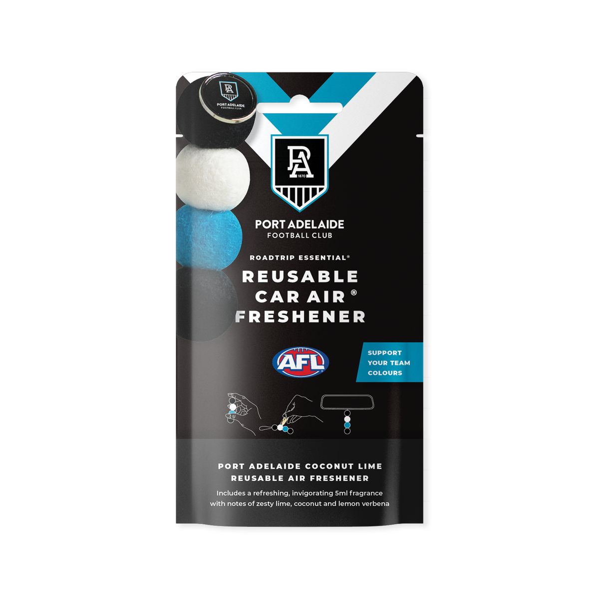 Smellyballs Port Adelaide Power Reusable Car Air Freshener Set AFL445AK