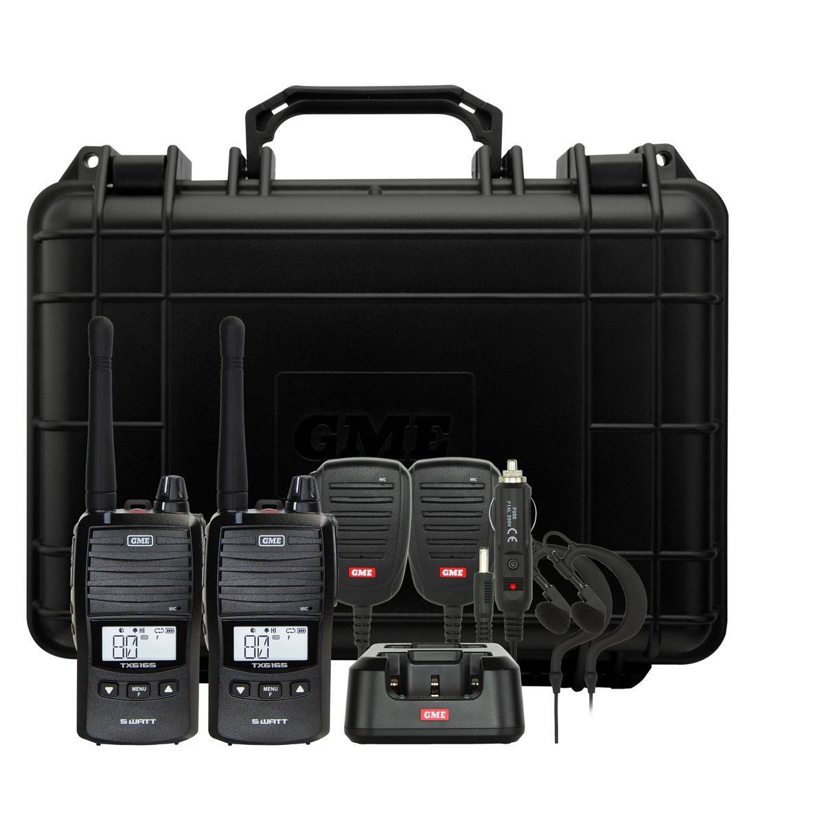 GME 5/1 Watt UHF CB Handheld Radio Including Accessories - Twin Pack TX6165TP