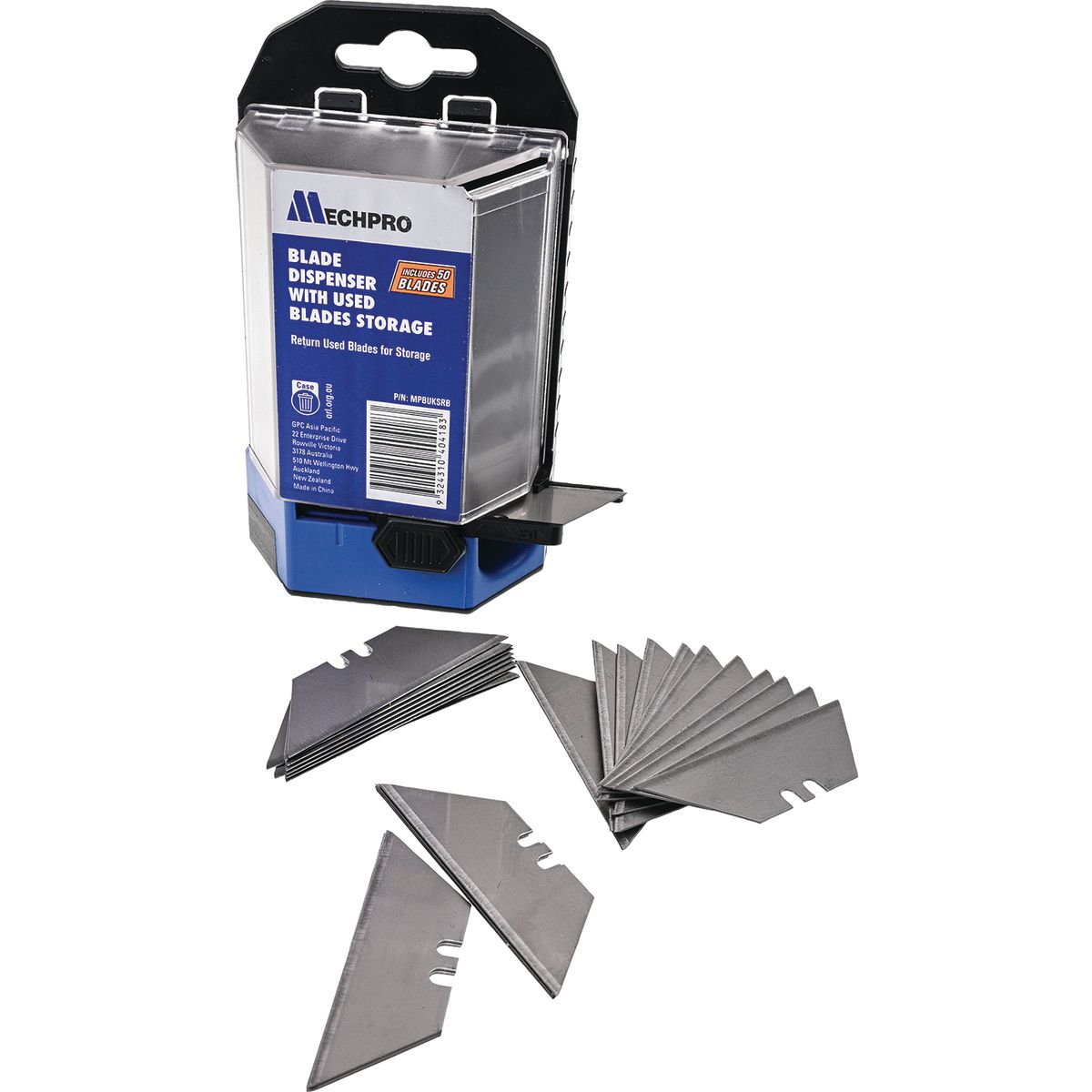 Mechpro 50Pc Blade Dispenser With Used Blades Storage MPBUKSRB