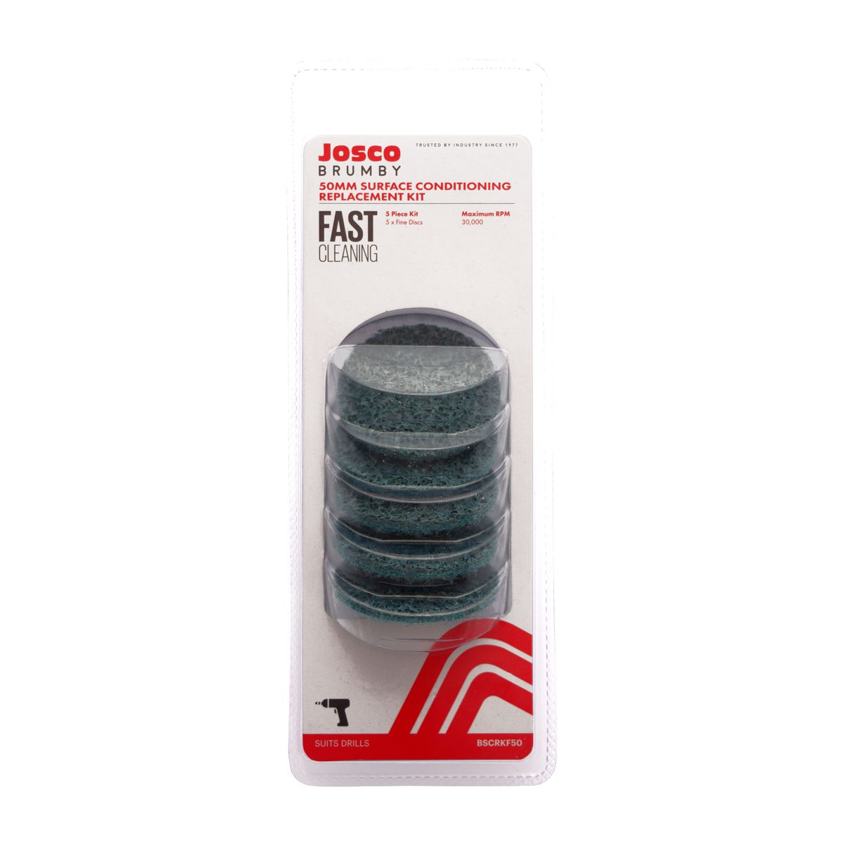 Josco Surface Conditioning Replacement Kit 50mm Fine 5Pc BSCRKF50