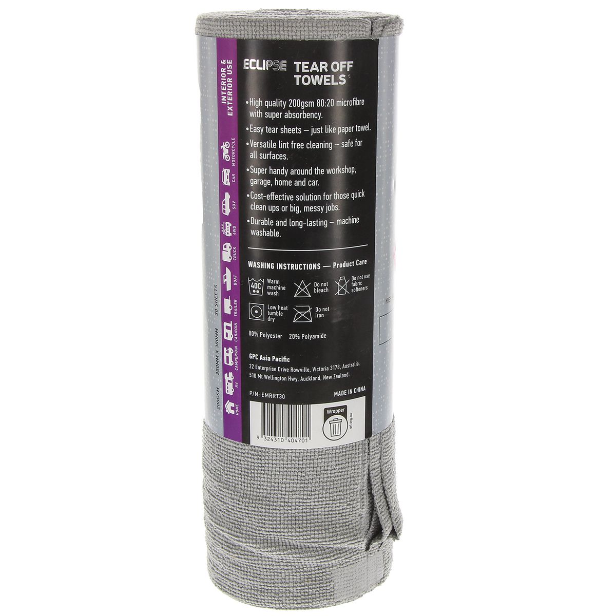 Eclipse Rapid Tear 30 sheet Ultra Sonic Cut Microfibre Roll 30 x 30 180gsm EMRRT30