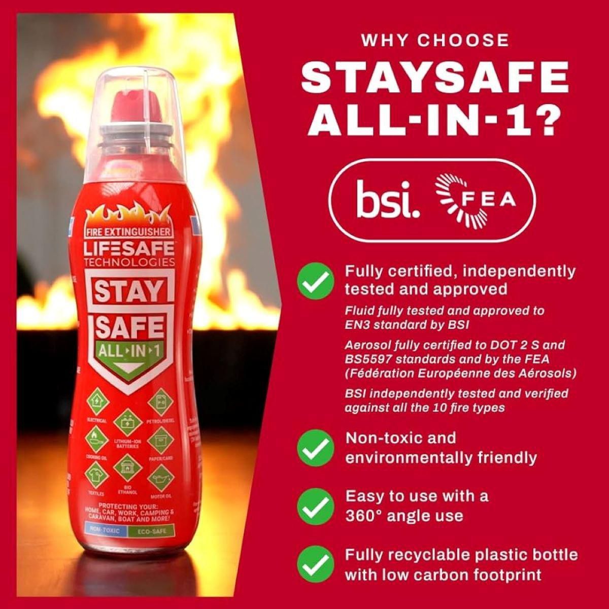 Stay Safe All-in-1 Aerosol Fire Extinguisher, 200ml LC417149