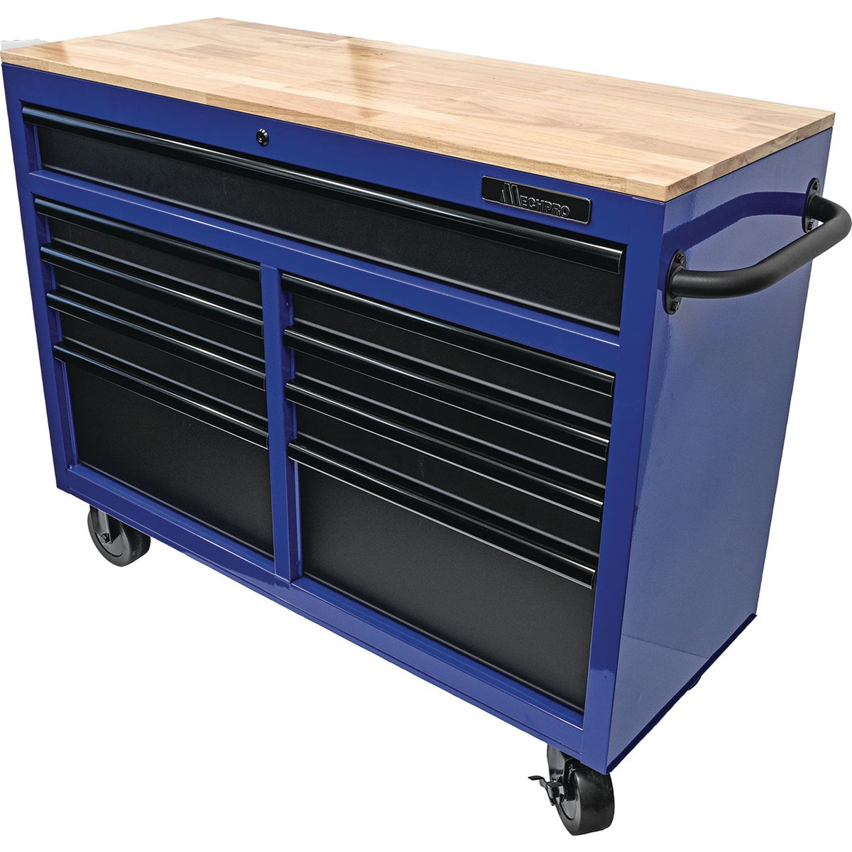 Mechpro 46 Inch 9 Drawer Tool Trolley Workbench with Timber Top 945mm Height MPBTT-46IN-9D