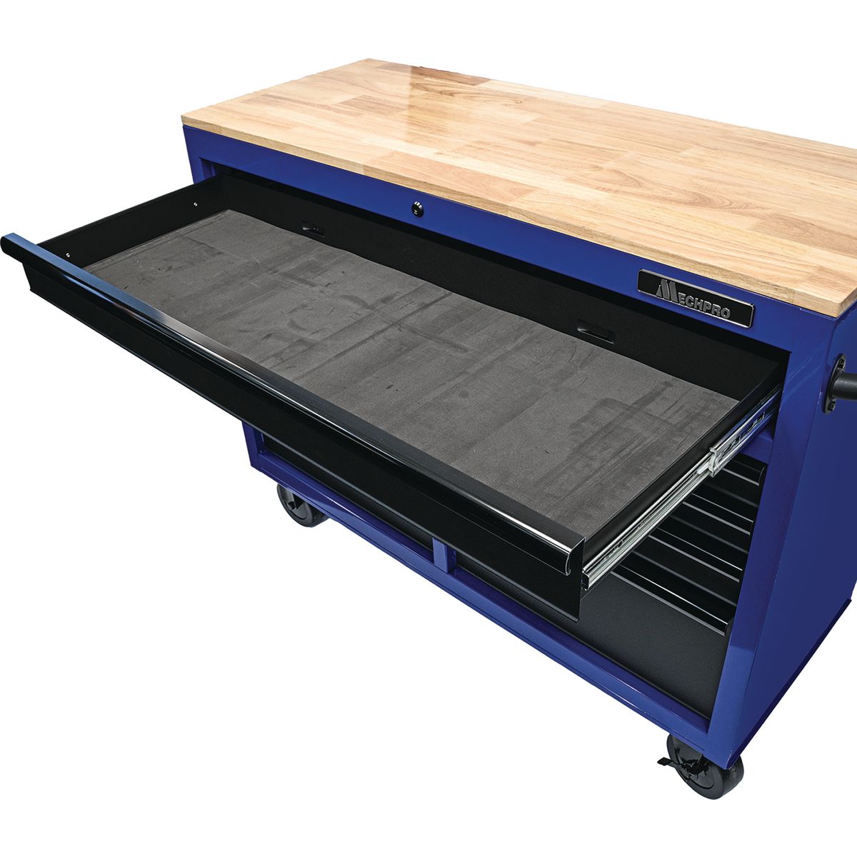Mechpro 46 Inch 9 Drawer Tool Trolley Workbench with Timber Top 945mm Height MPBTT-46IN-9D