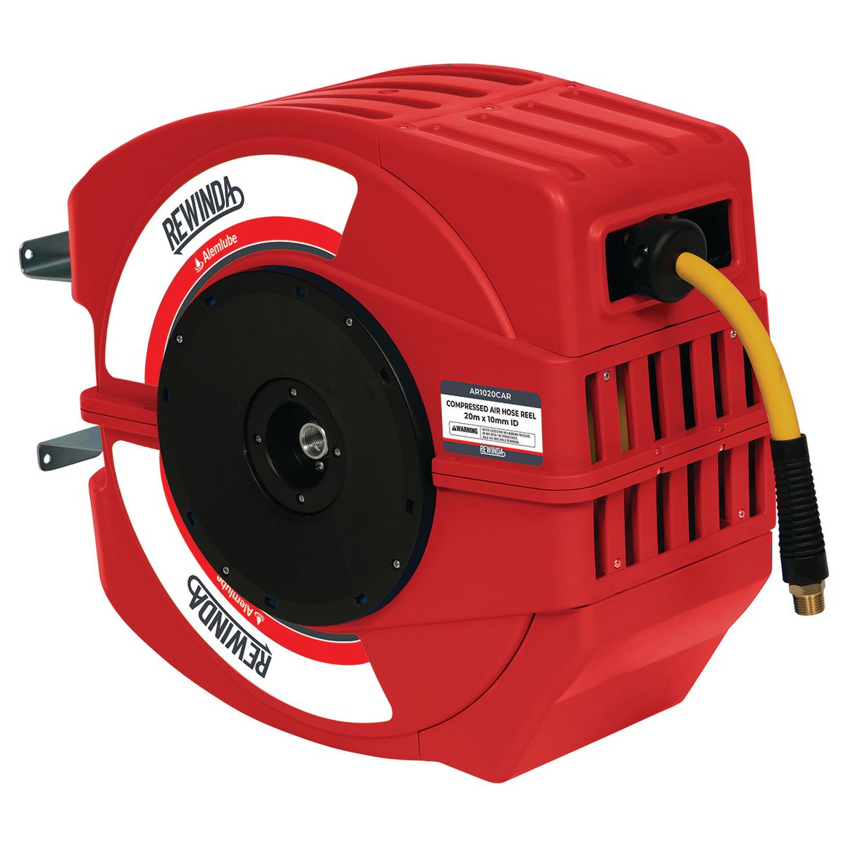 Alemlube Rewinda Series air hose reel red  20m x 3/8in ID hybrid polymer hose AR1020CAR