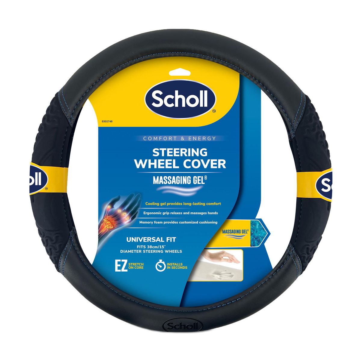 Scholl Massaging Gel Memory Foam Steering Wheel Cover 8302748