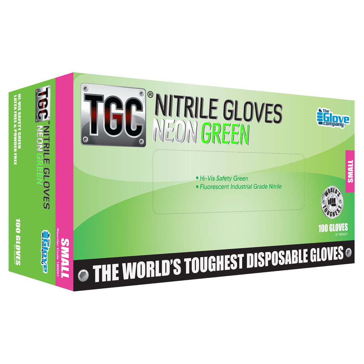 The Glove Company TGC Neon Green Nitrile Disposable Gloves - Small - Box Of 100 160041
