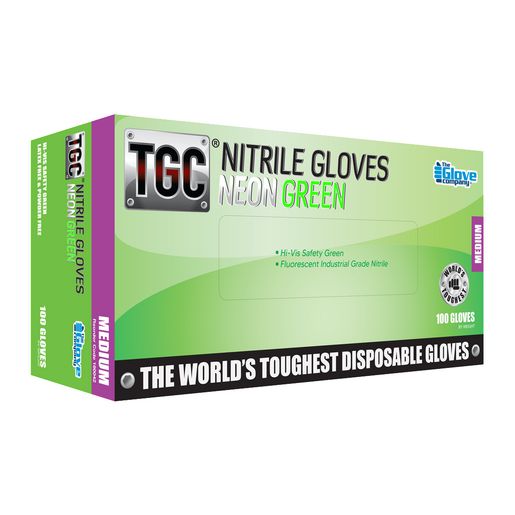 The Glove Company TGC Neon Green Nitrile Disposable Gloves - Medium - Box Of 100 160042