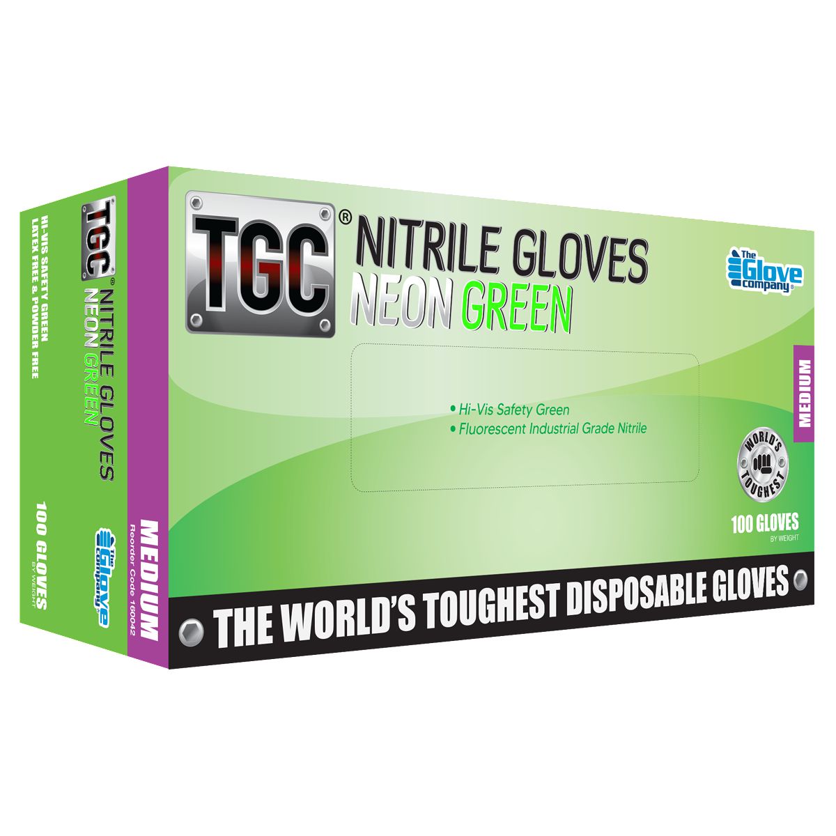 The Glove Company TGC Neon Green Nitrile Disposable Gloves - Medium - Box Of 100 160042
