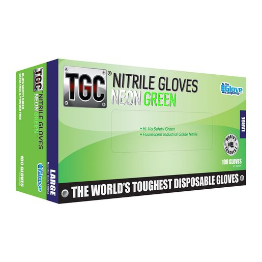 The Glove Company TGC Neon Green Nitrile Disposable Gloves - Large - Box Of 100 160043