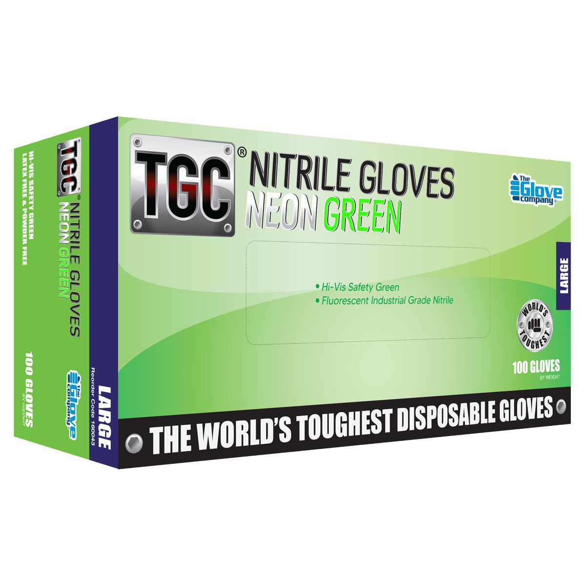 The Glove Company TGC Neon Green Nitrile Disposable Gloves - Large - Box Of 100 160043