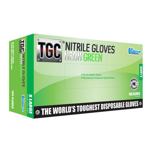 The Glove Company TGC Neon Green Nitrile Disposable Gloves - XLarge - Box Of 100 160044