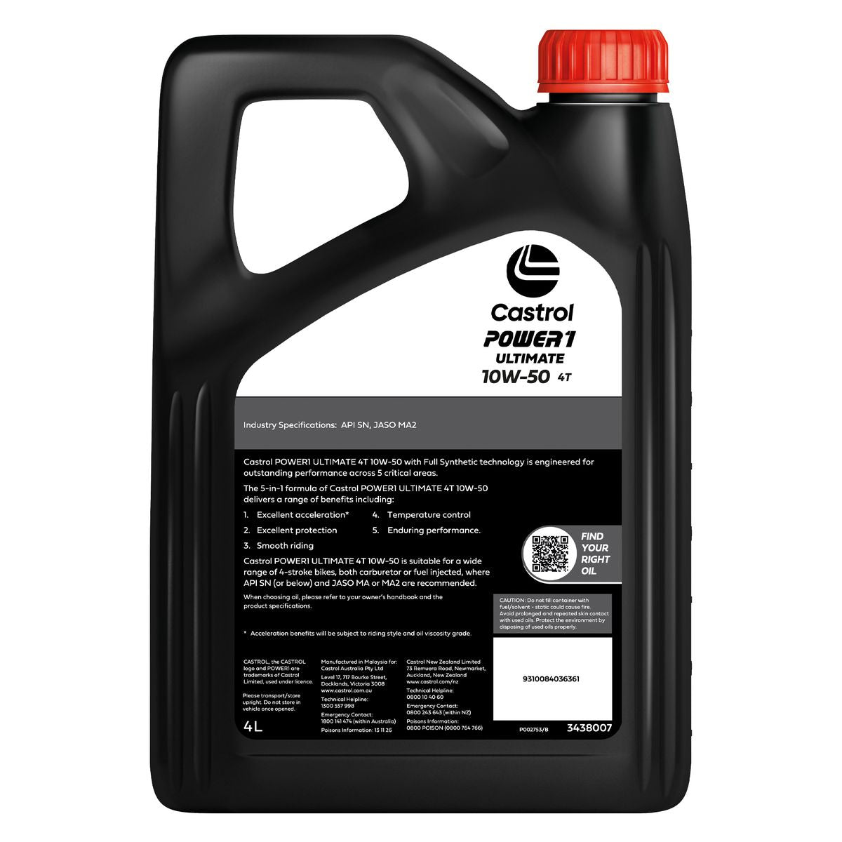 Castrol POWER1 Ultimate 4T 10W-50 Engine Oil 4L 3438007