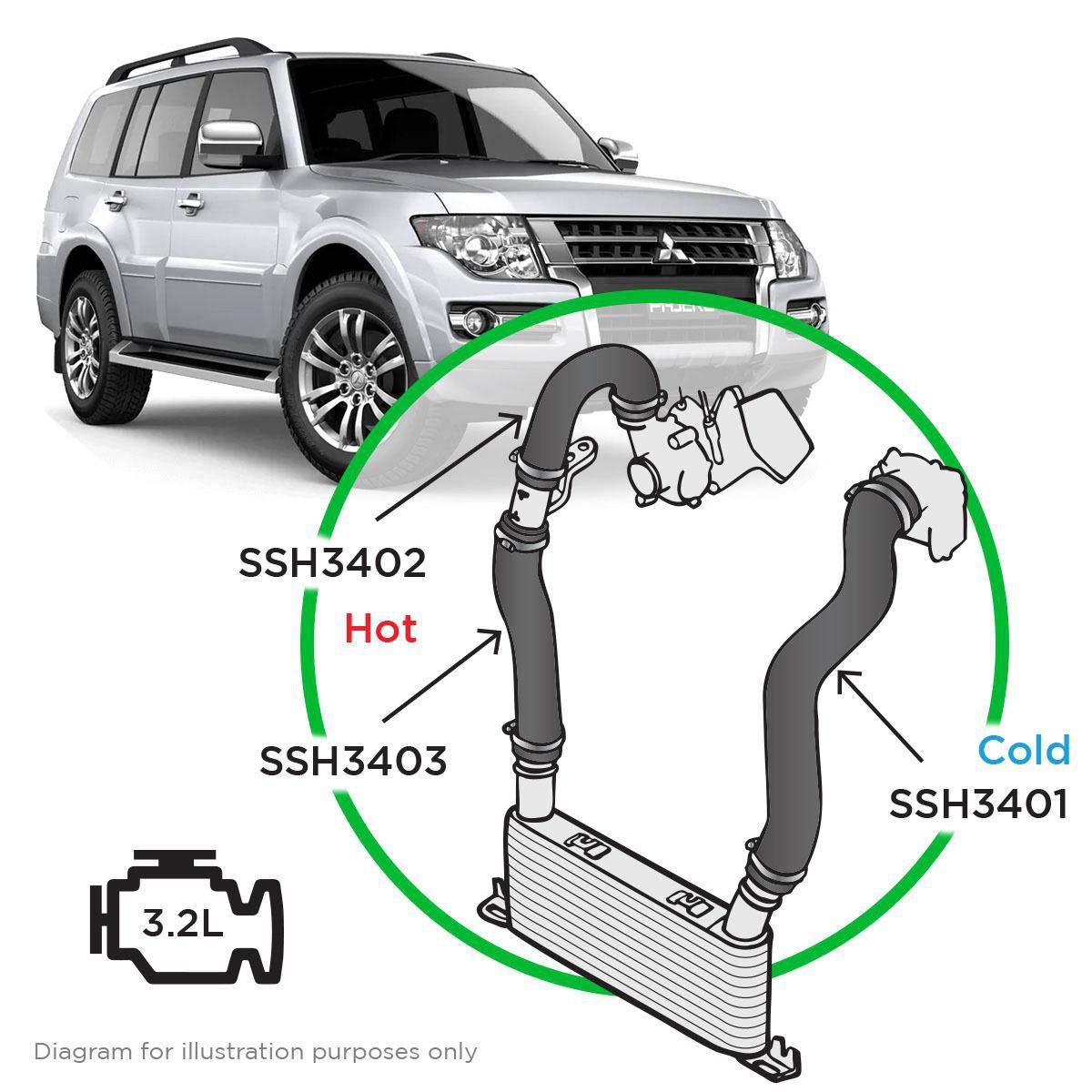 SAAS Silicone intercooler pipe Kit Mits Pajero 3.2 NS-NW Kit SSH3401-KIT