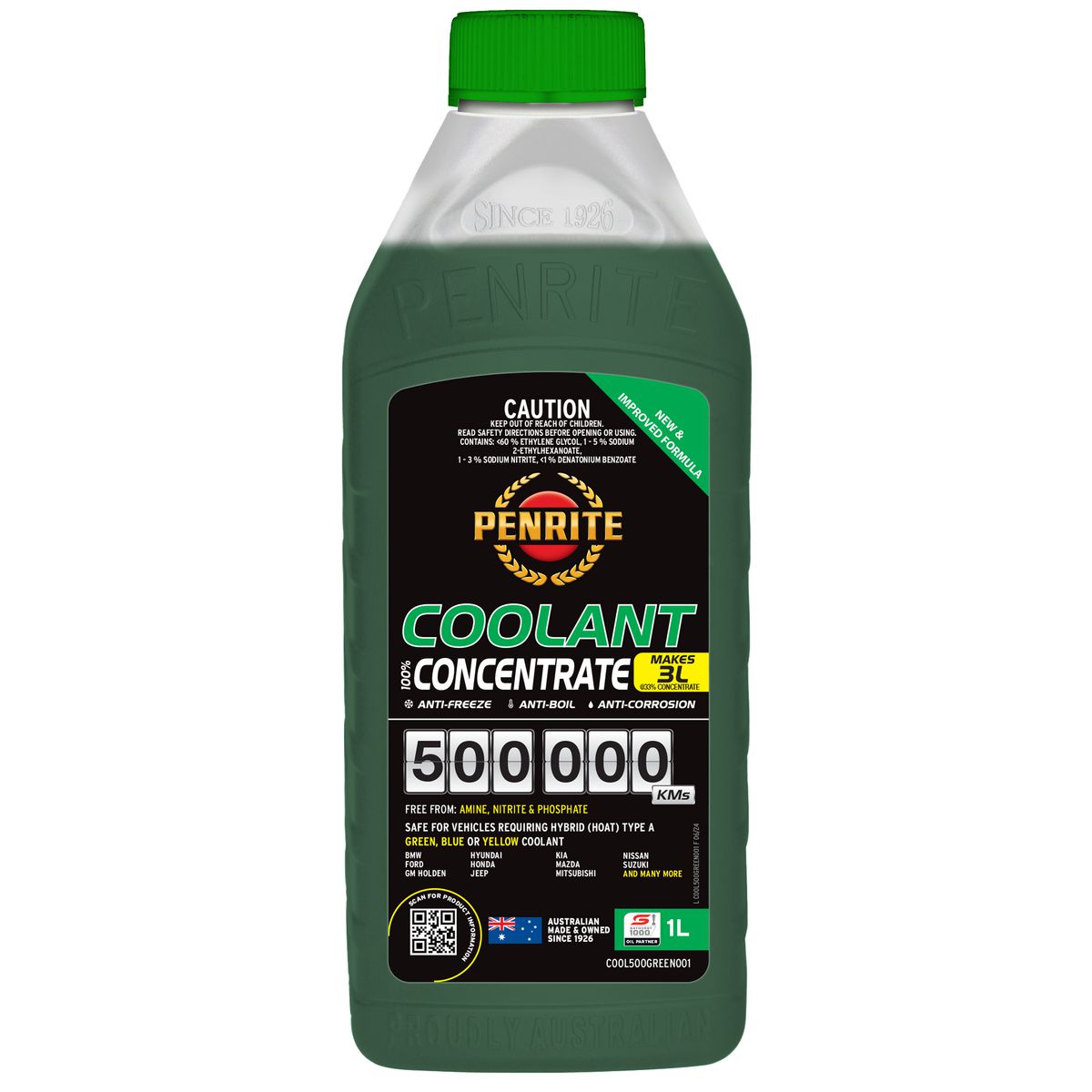 Penrite Oil 500,000 Kilometre Green Coolant Concentrate 1L COOL500GREEN001