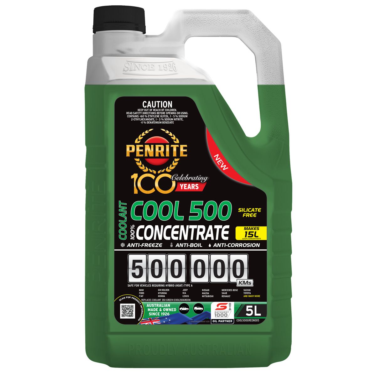Penrite Oil 500,000 Kilometre Green Coolant Concentrate 5 Litre COOL500GREEN005