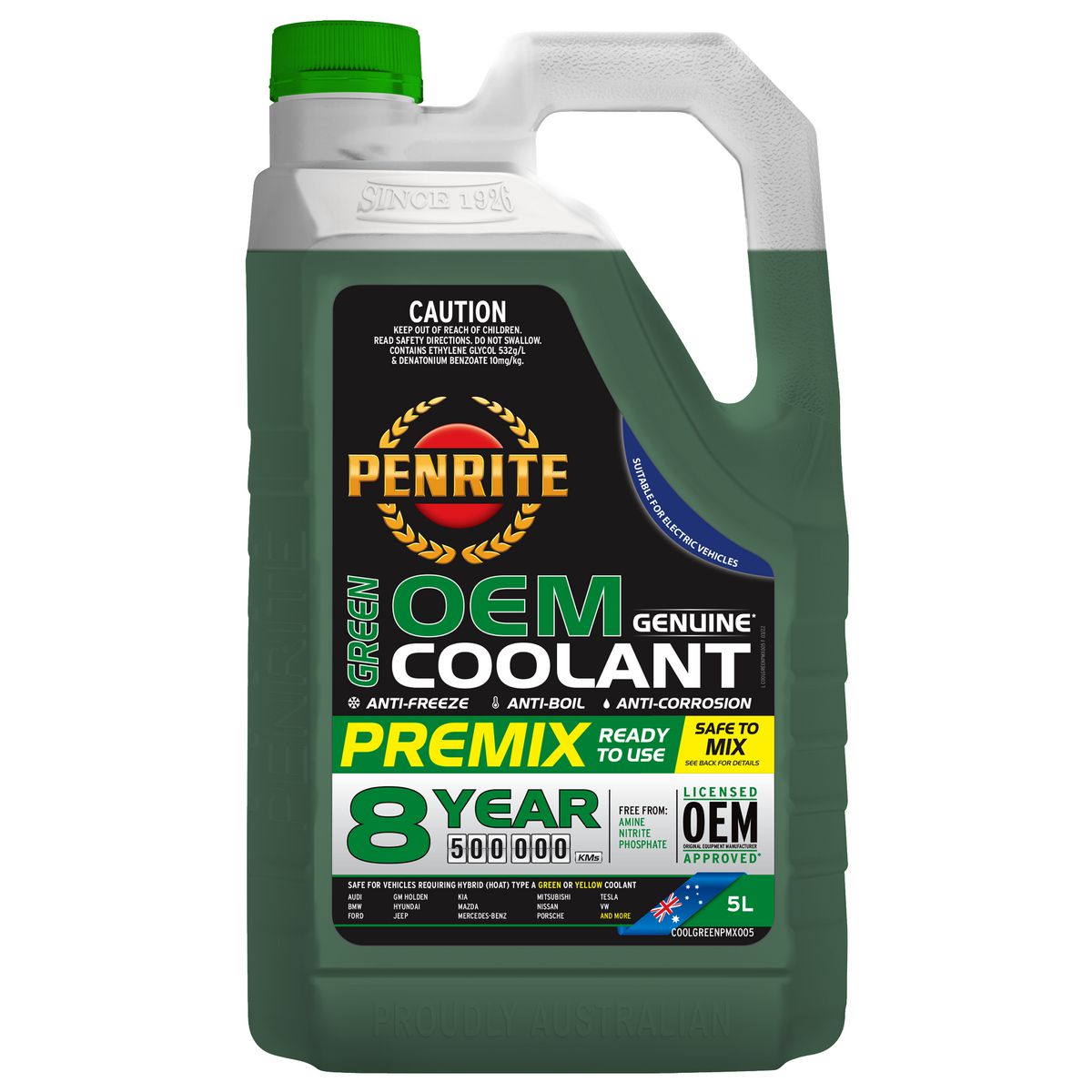 Penrite Oil 500,000 Kilometre Green Coolant Premix 5L COOL500GREENPMX005