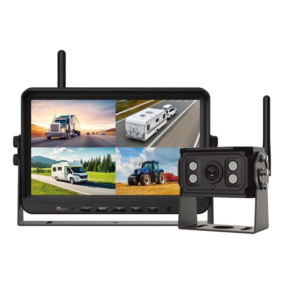 Aerpro 10In Wireless Heavy Duty Quad View Monitor 1080P HD Camera Kit With Dvr AVK10W1
