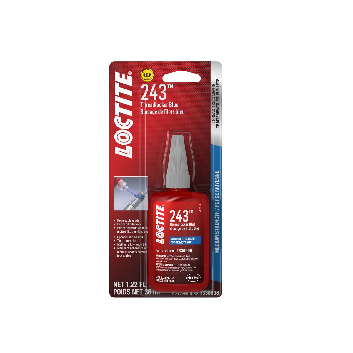 Loctite 243 - Threadlocker - Medium Strength - Blue - 36Ml 1330906